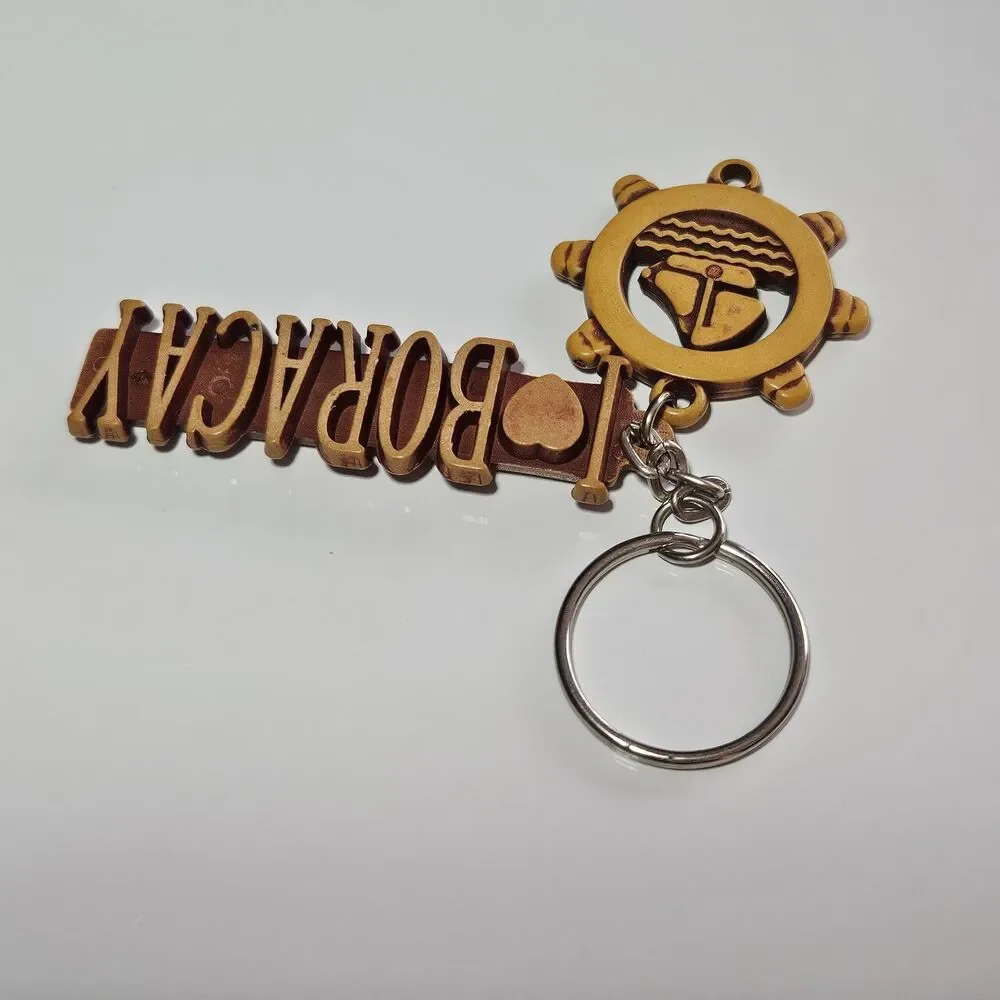 I Love Boracay Philippines Bangka Sailboat Helm Charm Keychain Key Chain